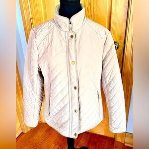 The Savile Row London Cream Gold Jacket Coat SZ Large Zipper Snaps Quilted Gift